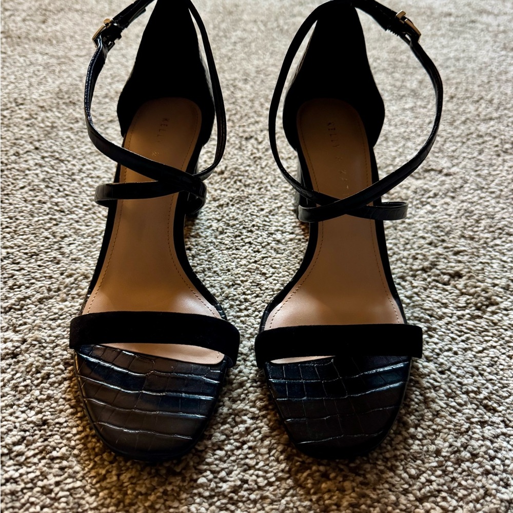 Kelly & Katie Black Croc-Embossed Heels